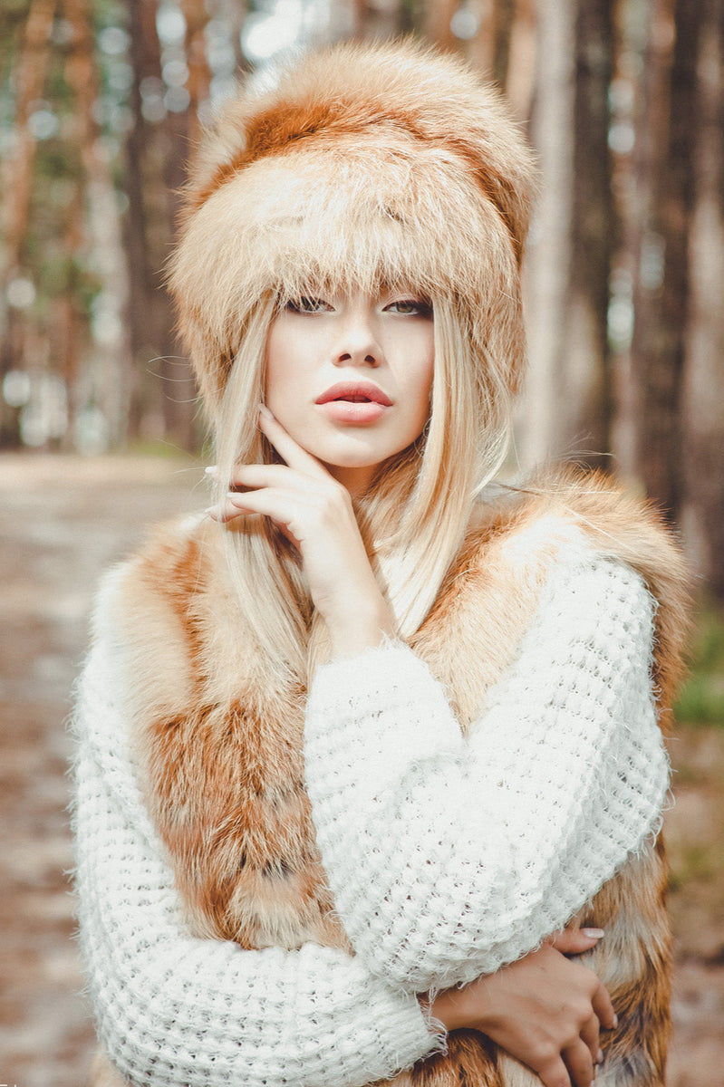 ヤマダヤFENNELフォックスファー付きウールジレ　55000円 Real Fox Fur Hat with Tail for Women - Forestfox – Forestfox Fur