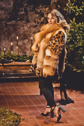 Fox Fur Coat with Leopard Print