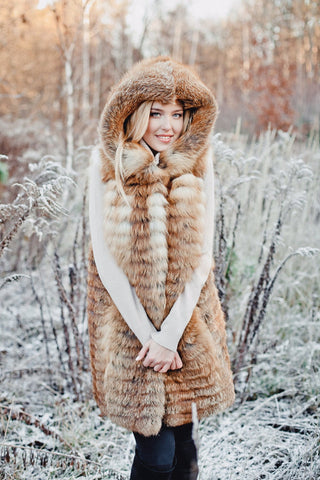 womens hooded fox fur vest