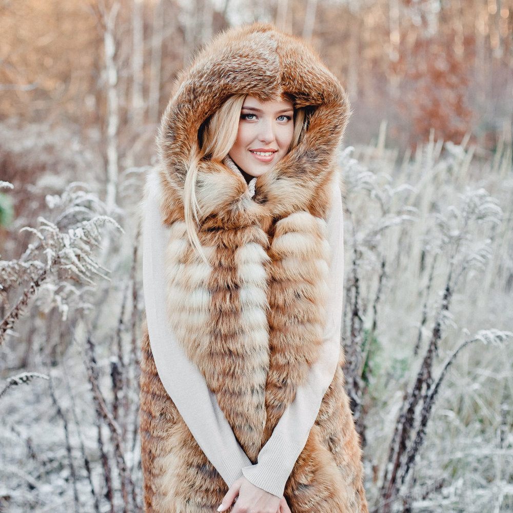 Fox fur vest with 2024 hood