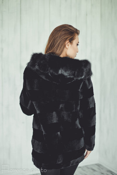 black beaver fur fashion coat