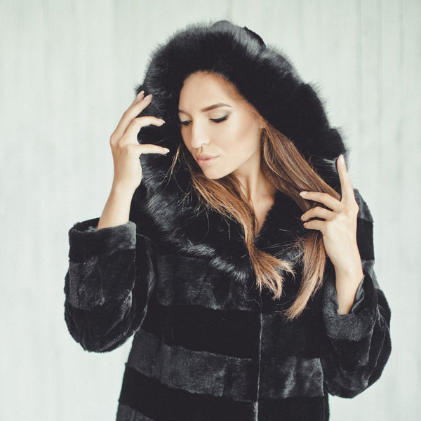 beaver fur coat with hood
