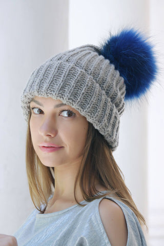 raccoon fur pom pom for knitted hat