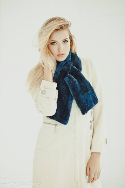blue beaver fur scarf for women