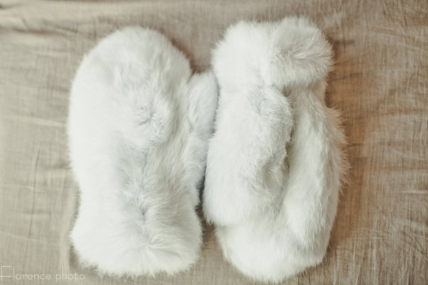 white fur lined mittens