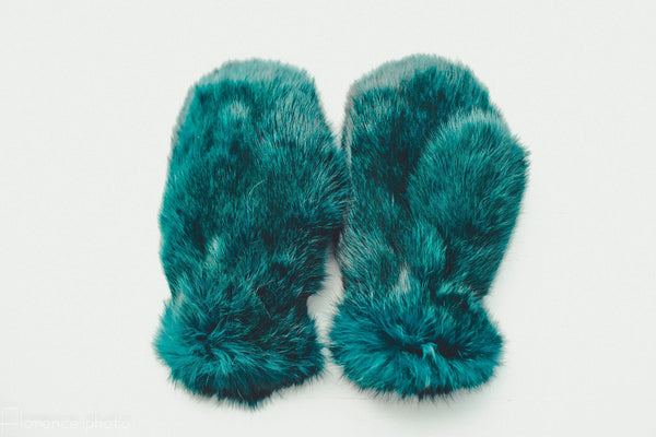green fur mittens