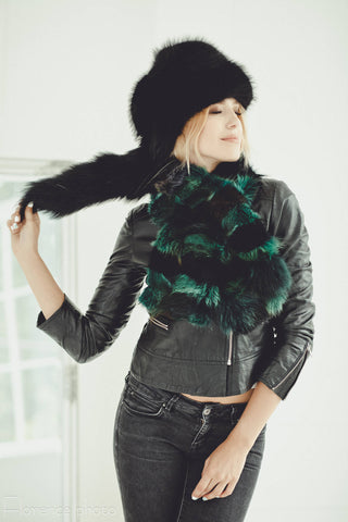 black ushanka hat for women with tail