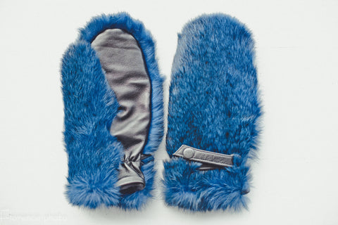 blue rabbit fur gloves