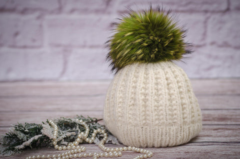 green raccoon fur pom pom for knitted hat