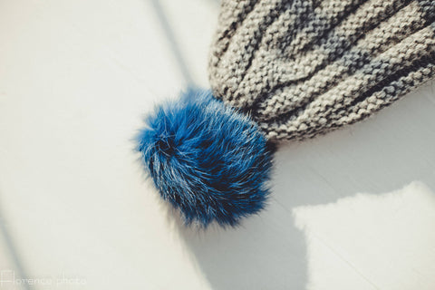 blue rabbit fur pom pom