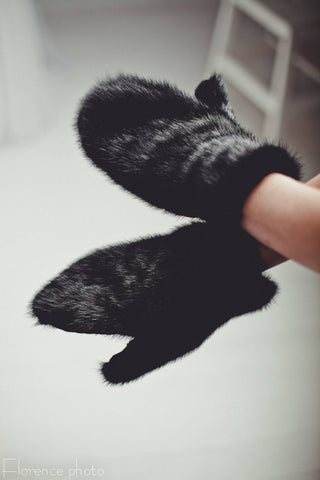 black mink fur gloves