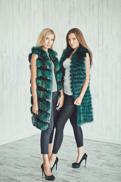 raccoon fur vest green