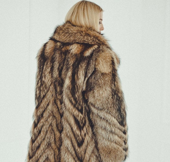 raccoon fur long jacket for ladies