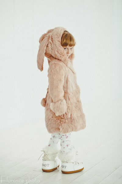 pink fur kids coat with ears