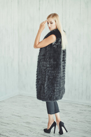 long black fur vest