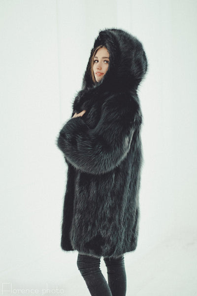 fox fur jacket with a hood