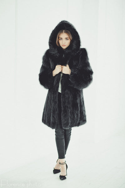 real black fox fur jacket for women