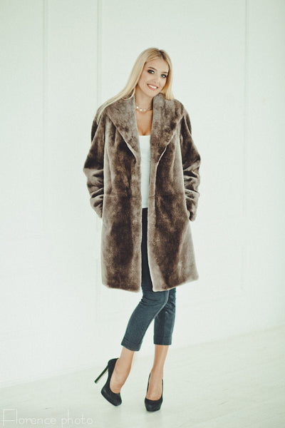 grey beaver fur coat
