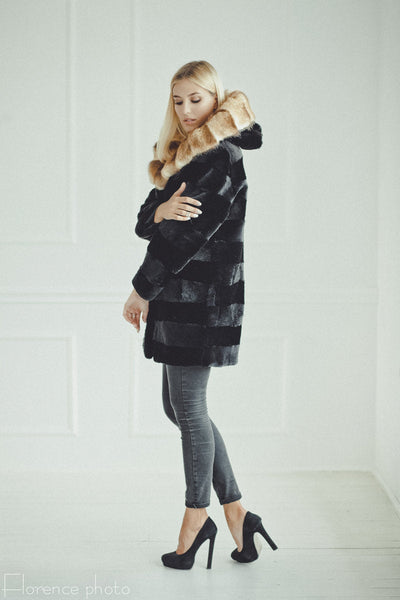 beaver fur coat with muskart hood