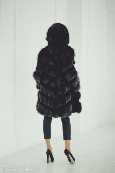 fox fur coat with hood