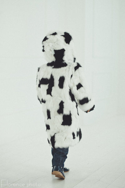 white and black kids fur coat