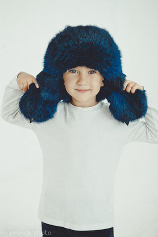 blue kids fur hat