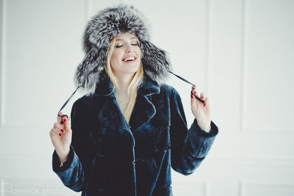 silver fox fur hat for sale
