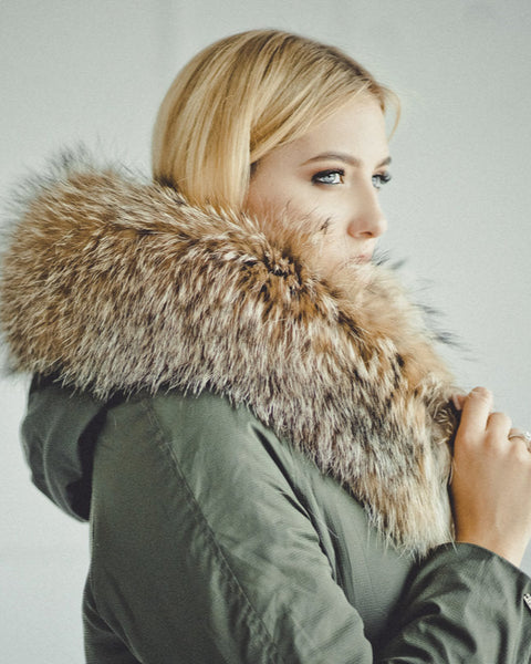genuine raccoon fur trim hood puffer jacket