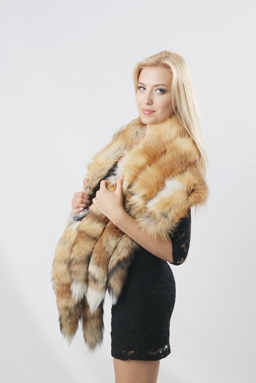 Fox Fur Stole with Tails (Red)