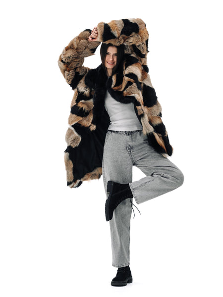 Oversized Fox Fur Coat with Fur Collar