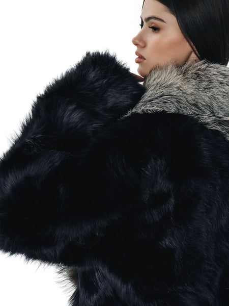 Black Fur Oversized Women Coats with Fur Collar