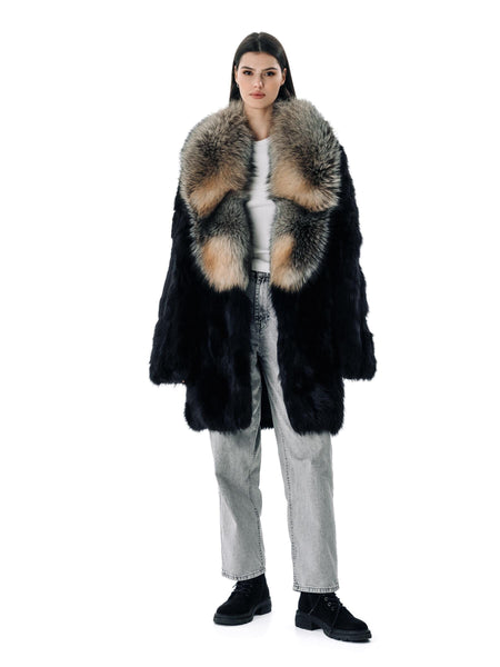 Black Fur Oversized Women Coats with Fur Collar