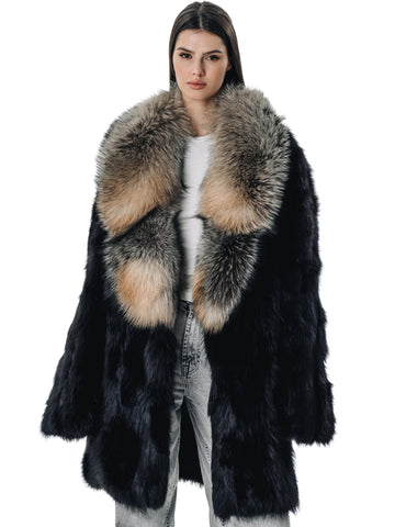 Black Fur Oversized Women Coats with Fur Collar