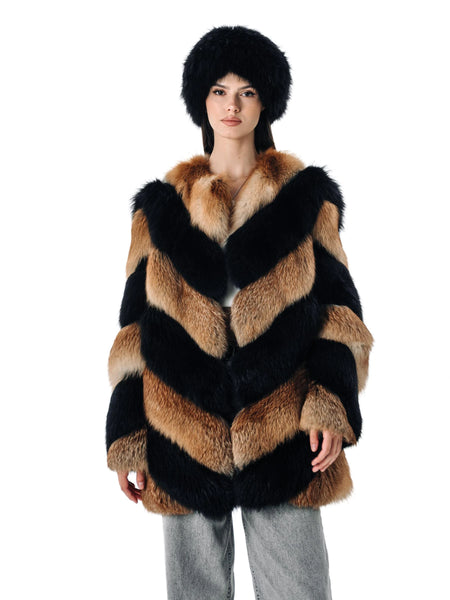 Black and Red Fox Fur Women's Coat