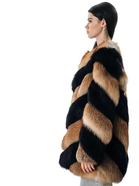 Black and Red Fox Fur Women's Coat