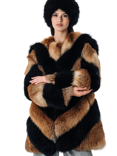 Black and Red Fox Fur Women's Coat