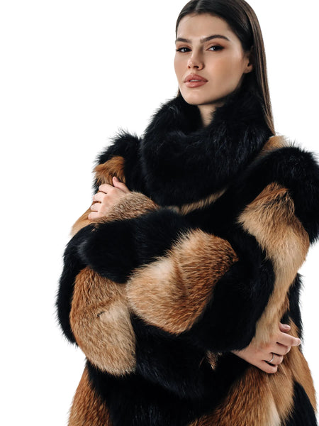 Black and Red Fox Fur Women's Coat