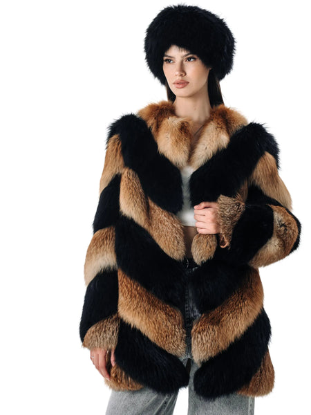 Black and Red Fox Fur Women's Coat