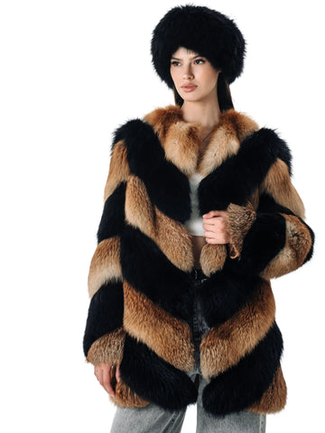 Black and Red Fox Fur Coat