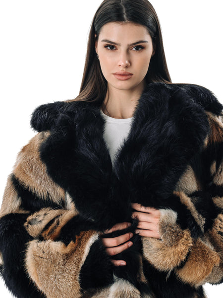 Oversized Fox Fur Coat with Fur Collar