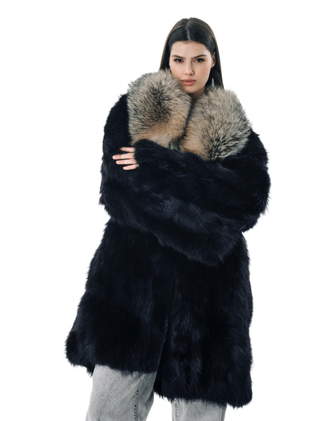 Black Fur Oversized Women Coats with Fur Collar