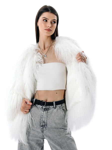 White Genuine Fur Women's Jacket