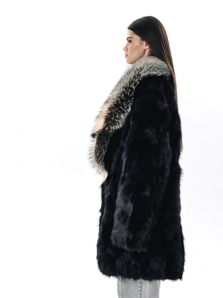 Black Fur Oversized Women Coats with Fur Collar