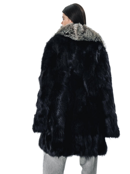 Black Fur Oversized Women Coats with Fur Collar