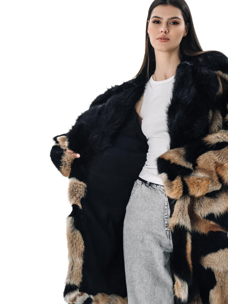 Oversized Fox Fur Coat with Fur Collar