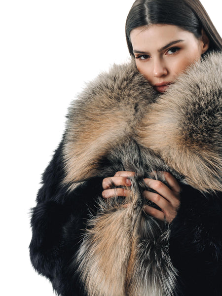 Black Fur Oversized Women Coats with Fur Collar