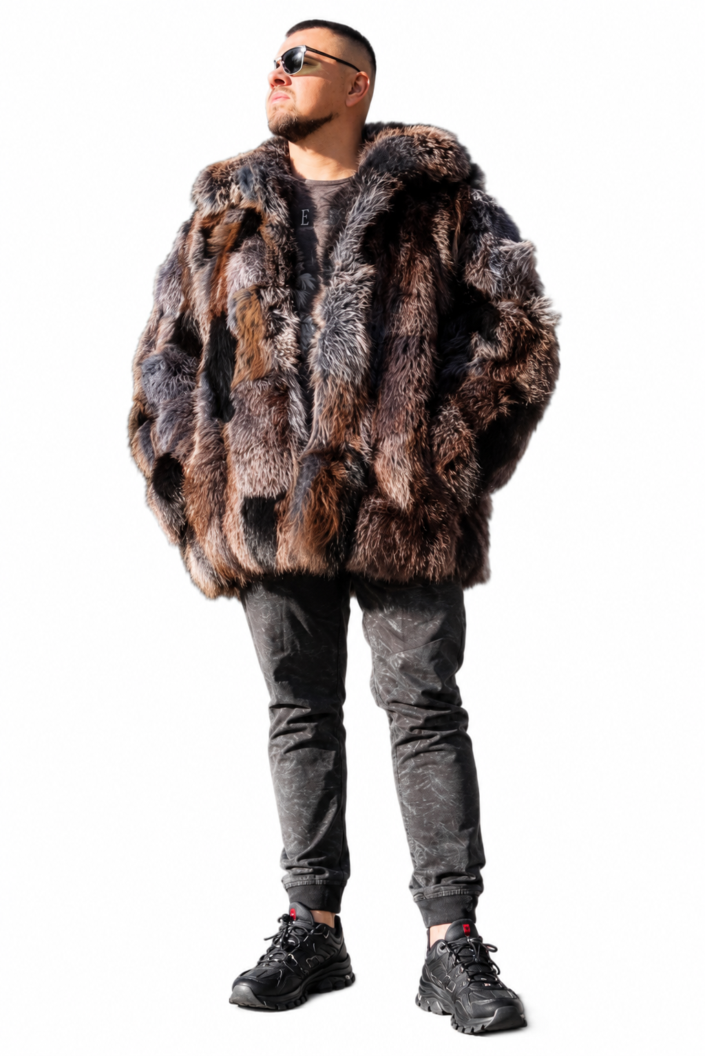 Blue Patched Fur Jacket