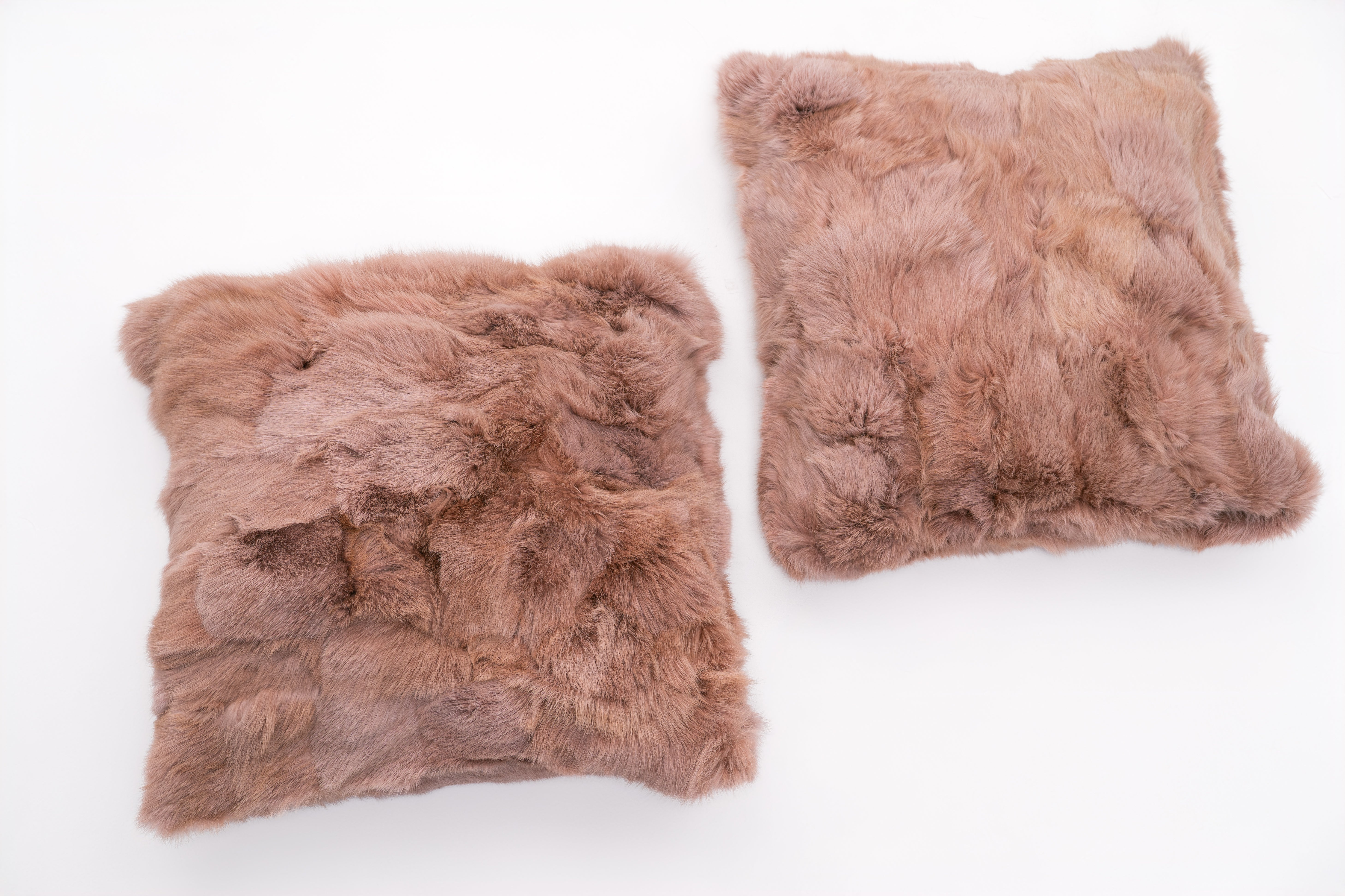 Set of 2 Pink Rabbit Fur Pillows