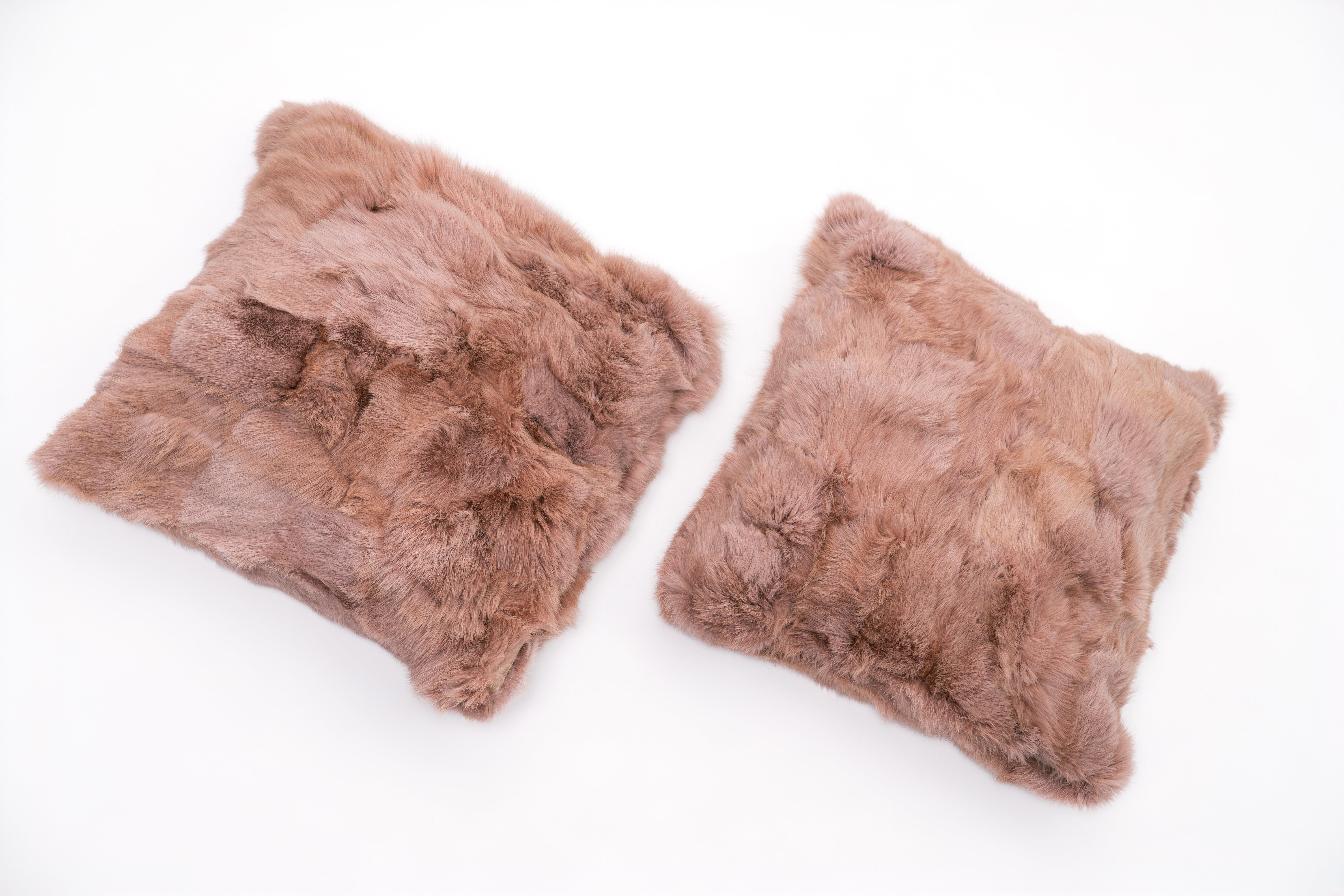 Set of 2 Pink Rabbit Fur Pillows