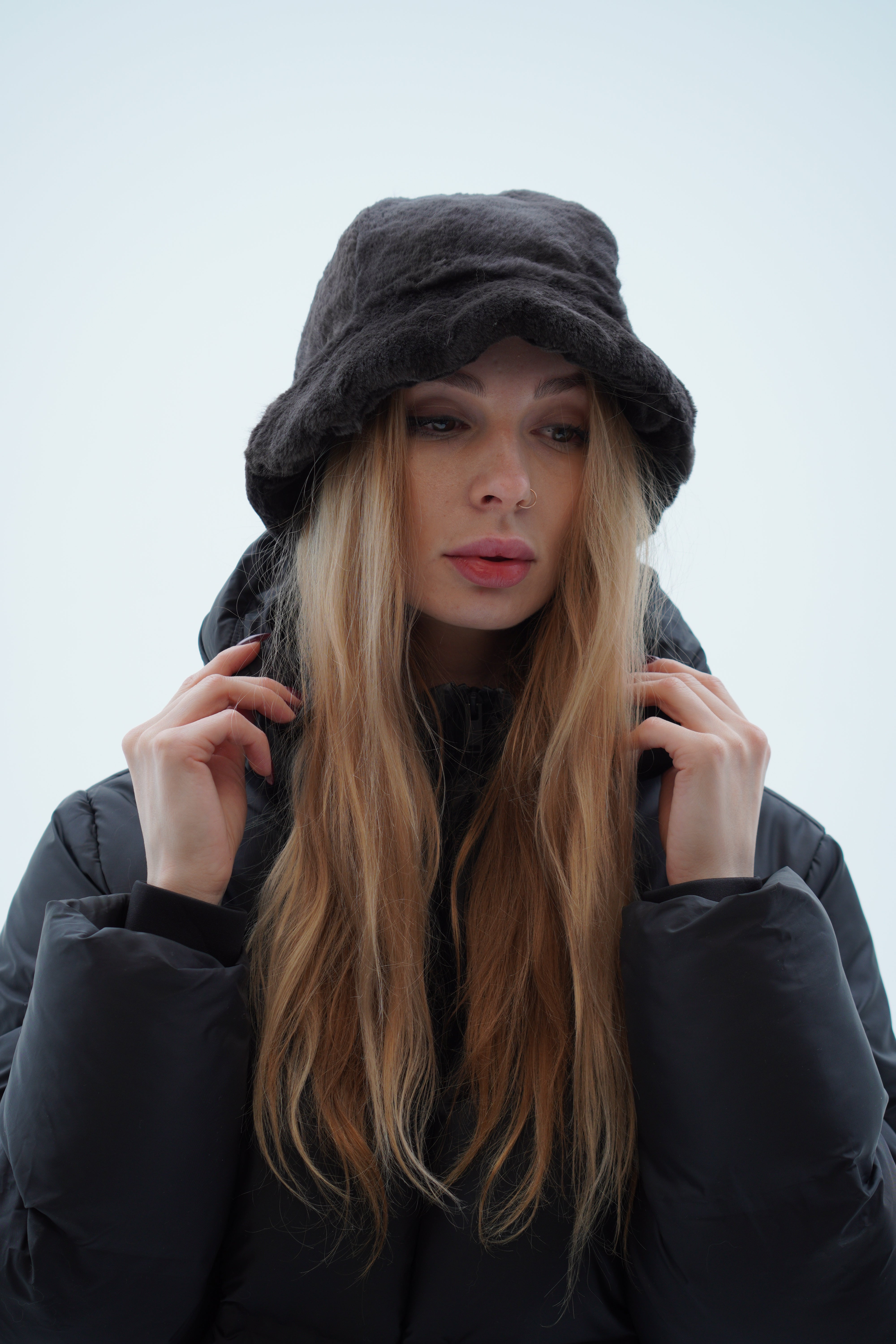 Black Fur Bucket Hat